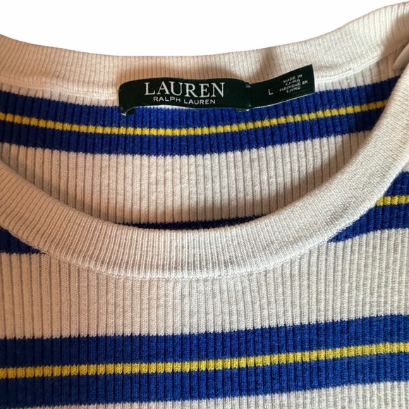 LAUREN RALPH LAUREN NAUTICAL STRIPED KNIT TOP SIZE LARGE GOLD BUTTONS - Picture 3 of 10
